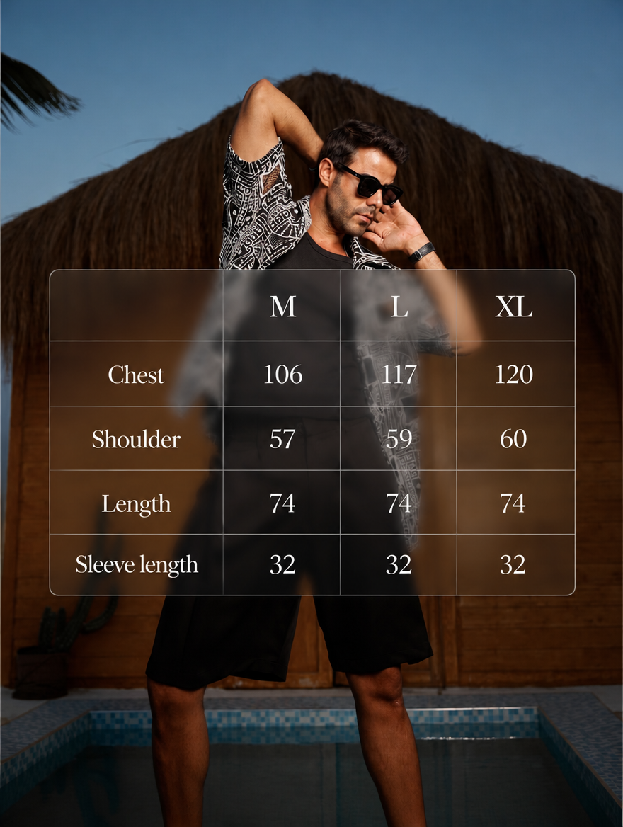 RAZ-02 Cipher shirt size chart for M, L and XL over a product photo.
